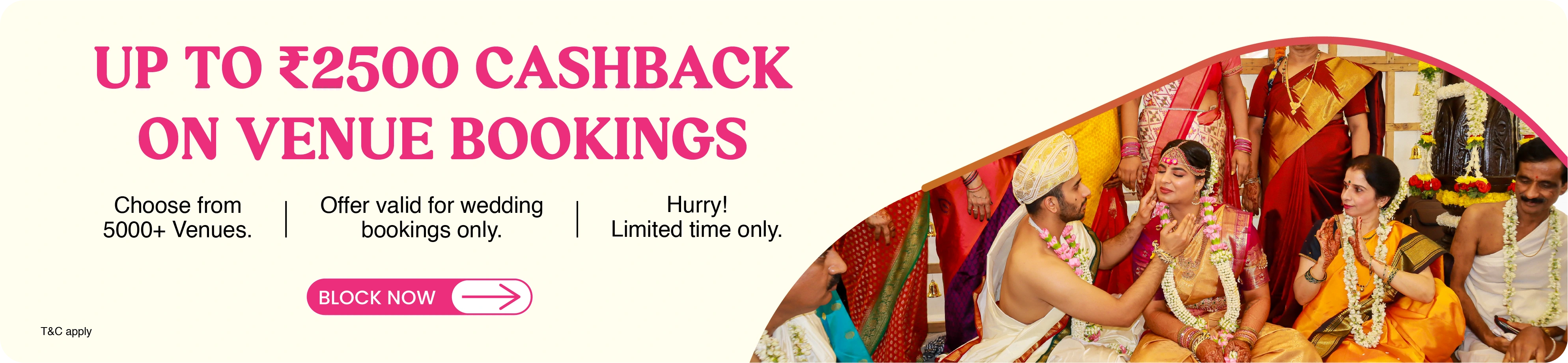 Book Your wedding venue and get 2500 cashback at Book wed go